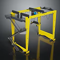Yellow Gantry Crane With Black Frame Ladder And Movable Wheels 3d model