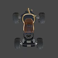 Dark Blue Kids Toy Go Kart With Large Wheels Brown Seat And Exhaust Pipe