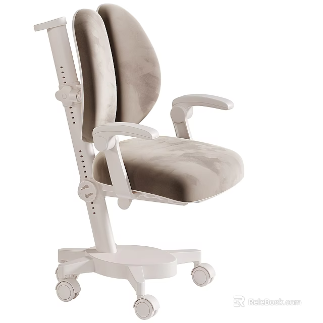 Adjustable Modern Office Armchair With White Frame Gray Fabric And Wheels 3d model 