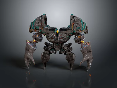 Sci Fi Robot Toy Model With Green Black Armor And Orange Accents 3d model