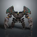 Sci Fi Robot Toy Model With Green Black Armor And Orange Accents 3d model
