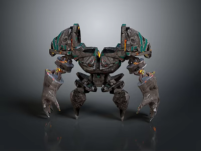 Sci Fi Robot Toy Model With Green Black Armor And Orange Accents 3d model