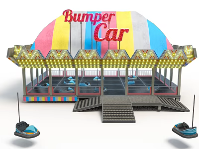 Vibrant Bumper Car Amusement Ride With Colorful Canopy Decorative Lights And Steps 3d model