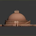 Red Brick Circular Building Model Featuring Small Pavilion Staircases and Archways 3d model