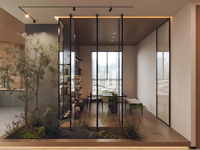 Modern Study Room Interior Design With Wooden Bookshelves And Writing Desk 3d model