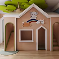 Kids Theme Hotel Guest Room With Treehouse Bed Slide Rainbow And Cloud Decor