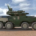 Armored Military Vehicle with Camouflage Paint Multi Wheel Roof Mounted Military Equipment on Desert Terrain