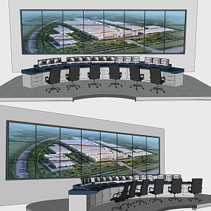 Modern monitoring large screen monitoring center control room 3d model