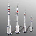 Chinese Rocket Models In Different Sizes With Red Markings On Gray Background 3d model