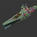 Detailed Military Battleship with Turrets Naval Design and Blue Hull Warship Structure