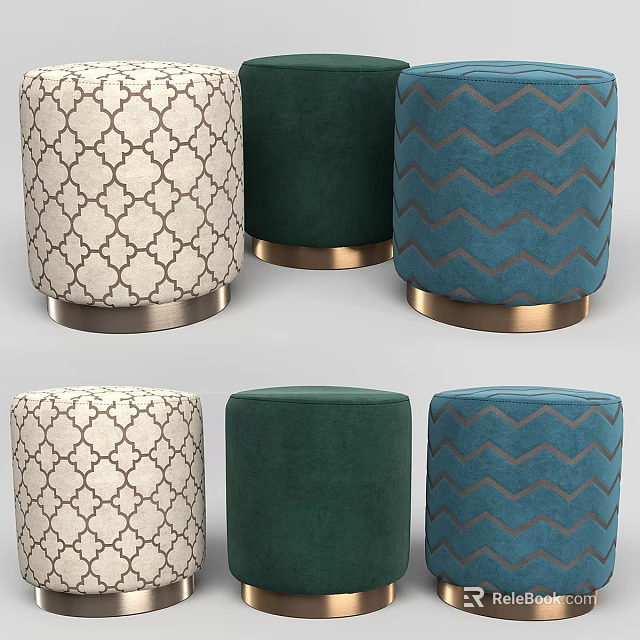 Stylish Sofa Stools With Geometric Patterns Green Blue And Metal Bases 3d model