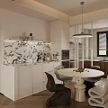 Modern Cozy Living Dining Room Interior With Beige Sofa Patterned Rug And Chandelier
