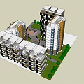 Modern Multi Storey Residential Building With Colored Facade Windows Balconies And Trees