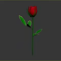 Red Rose Plant With Green Stem Fresh Leaves On Gray Background