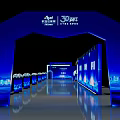 HAVD Home Furnishing 30th Anniversary Tea Break Area With Blue Backdrop And Floral Decorations