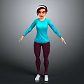 Fitness Character Wearing Blue Long Sleeve Top Dark Leggings White Sneakers And Headband On Gray