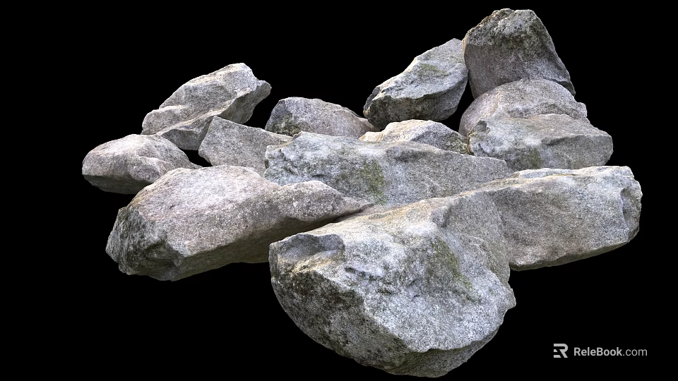 Natural Gray Stones And Smooth Wooden Logs For Rustic Decorative Design 3d model 