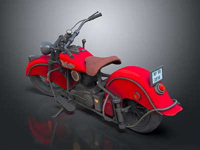 Red Retro Style Motorcycle With Classic Design And Brown Leather Seat 3d model