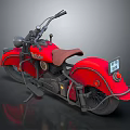 Red Retro Style Motorcycle With Classic Design And Brown Leather Seat