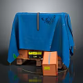 Household Items Covered With Blue Cloth On Pallet And Cardboard Box