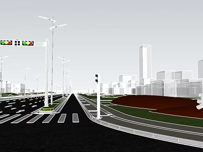 Urban Road Infrastructure With Street Lamps Traffic Lights And Lane Markings 3d model