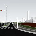 Urban Road Infrastructure With Street Lamps Traffic Lights And Lane Markings