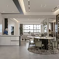 Modern Open Concept Dining And Living Room Interior With Dining Table Sofa And Large Windows