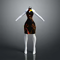 Traditional Chinese Cheongsam Black with Gold Red Floral Patterns Stand Collar