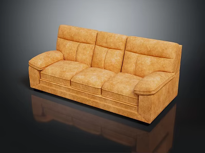 Modern Comfortable Three Seater Sofa With Orange Leather Cushions And Armrests 3d model