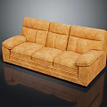 Modern Comfortable Three Seater Sofa With Orange Leather Cushions And Armrests 3d model