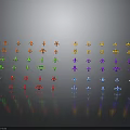 Colorful Equipment Icons Arranged in Rows on Black Background With Reflection Effect