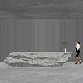 Modern Reception Desk Interior With Vertical Striped Wall Marble Countertop Concrete Pillars And Soft Lighting