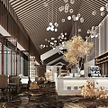 Elegant Dining Space With Wooden Ceiling Glass Bubble Chandeliers Marble Flooring And Floral Decor