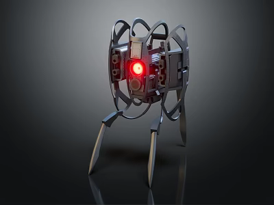 Futuristic Mechanical Device With Red Glowing Core And Metal Support Legs 3d model
