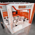 Modern Exhibition Booth With Orange White Design Structure Furniture And Display Screens