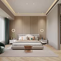 Modern Bedroom Interior With Upholstered Headboard Round Wall Lamps Green Curtains And Wooden Flooring