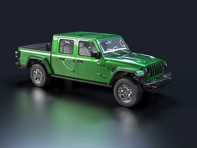 Green Jeep Style Four Door Pickup Truck With Off Road Alloy Wheels 3d model