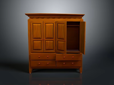 Wooden Entryway Side Cabinet With Open Door Multiple Drawers And Storage Space 3d model