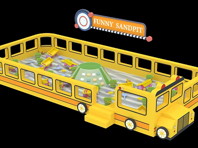 Kids Playground With School Bus Shaped Funny Sandpit For Children Fun 3d model