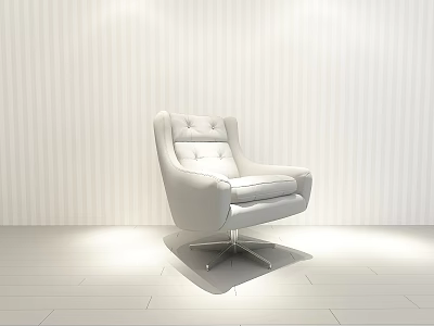 Modern White Leather Single Seater Sofa With Swivel Base And Button Tufted Backrest 3d model