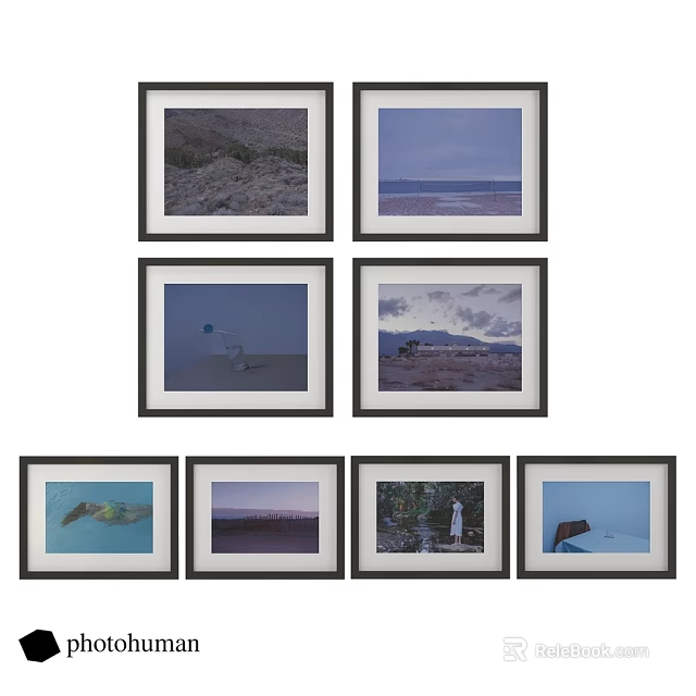 Photo Frames With Various Scenic And Portrait Photos Arranged In Grid Layout For Wall Decor 3d model 