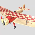 Classic Passenger Biplane with Red and White Checkered Pattern on Wings and Red Beige Body