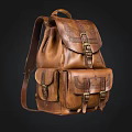 Classic Vintage Leather Backpack With Multiple Pockets And Metal Buckles