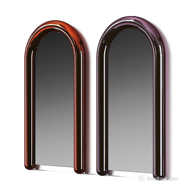 Two Arched Mirrors With Red And Purple Frames For Modern Interior Decor 3d model 
