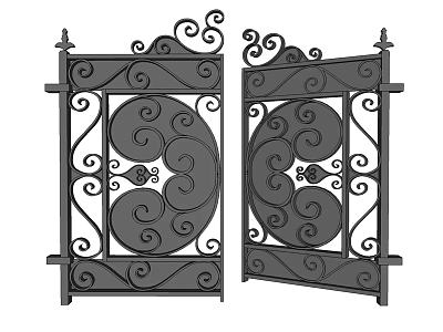 Wrought Iron Entrance Gate With Intricate Scroll Designs And Decorative Patterns 3d model