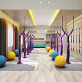 Bright Fitness Studio With Yoga Balls Yoga Mats Purple Equipment And Wooden Flooring For Workout