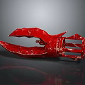 Red Claw Shaped 3D Model With Textured Surface On Gray Background