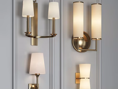 Elegant Brass Wall Lamps Multiple Styles With White Shades For Modern Interior Decor 3d model
