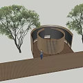 Circular Landscape Wall With Wooden Structure Surrounding Trees And Platform Design 3d model
