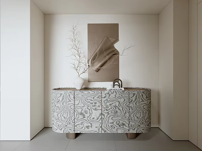 Modern Sideboard With Marble Pattern Vase Branches And Abstract Wall Art Decor 3d model